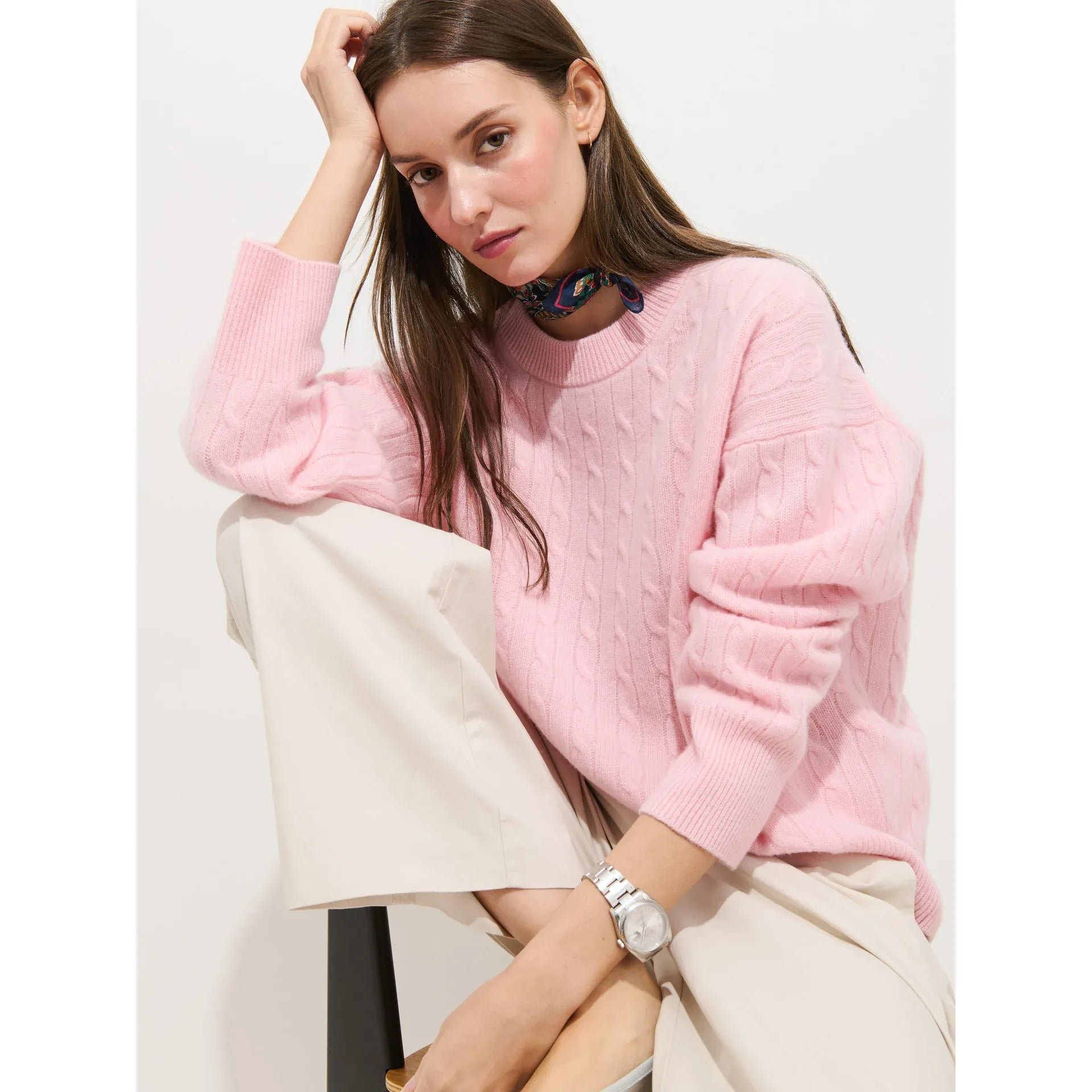 Charlie Cable Sweater in Cashmere - Rose Quartz - DUNE + SALT