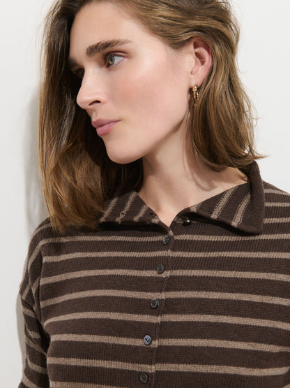 Taylor Striped Cardigan in Cotton Cashmere - Chocolate/Truffle
