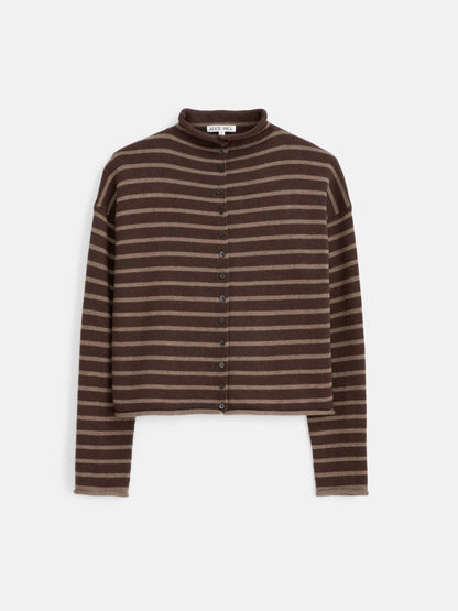 Taylor Striped Cardigan in Cotton Cashmere - Chocolate/Truffle