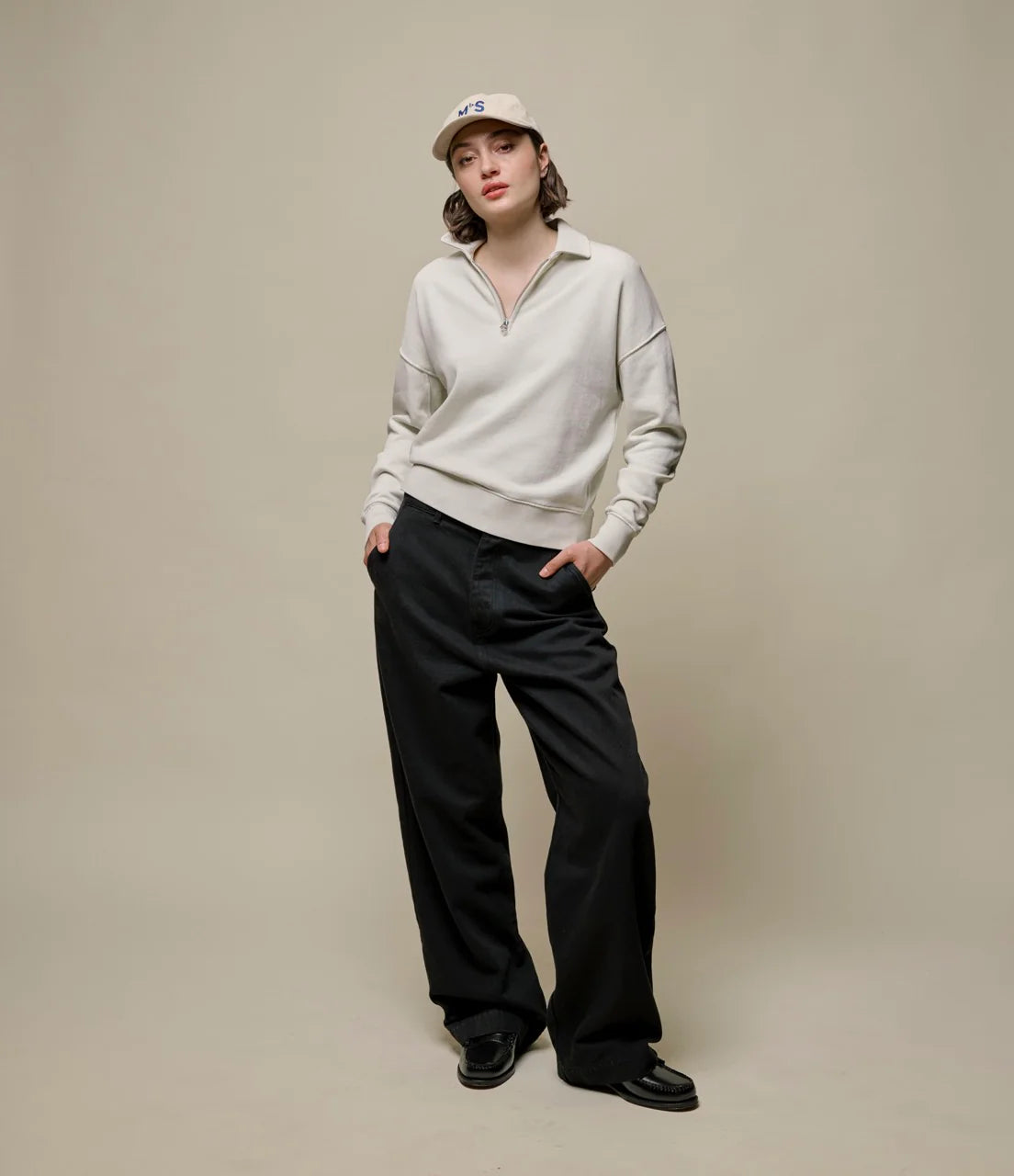 Cropped Retro Fleece Women's Half-Zip Sweatshirt - Cashew - DUNE + SALT