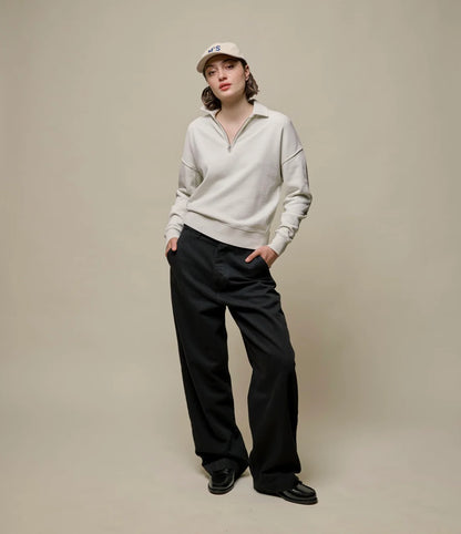 Cropped Retro Fleece Women's Half-Zip Sweatshirt - Cashew - DUNE + SALT