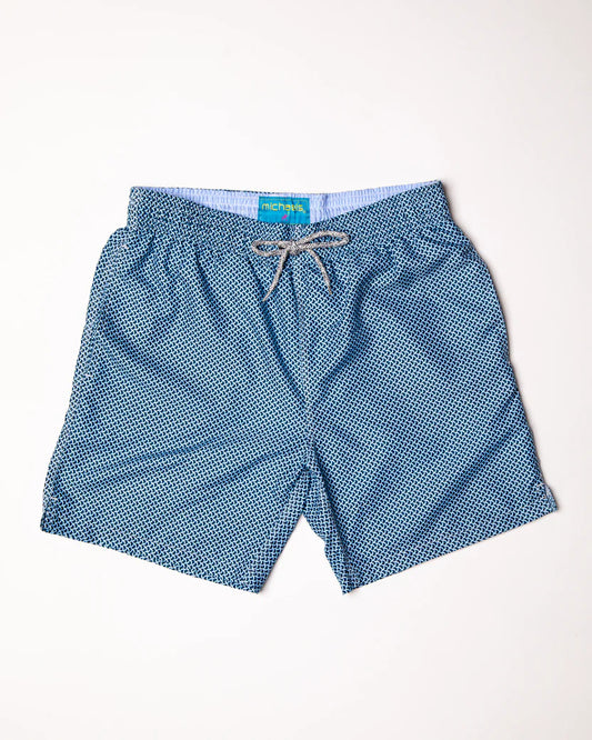 Men's Cyclist Liner Swim Trunks - Wave Print Navy/Sky - DUNE + SALT