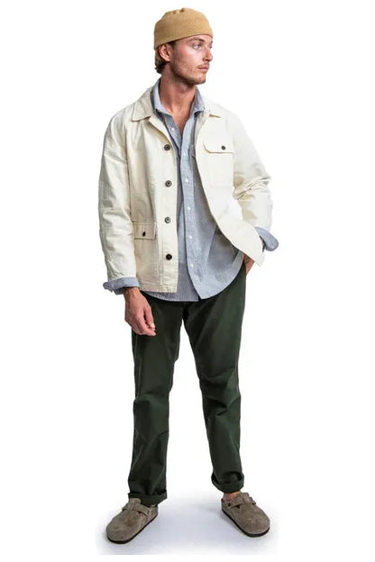 Cotton Hemp Chambray Work Shirt - Trail Blue/Seashell Pinstripe - DUNE + SALT