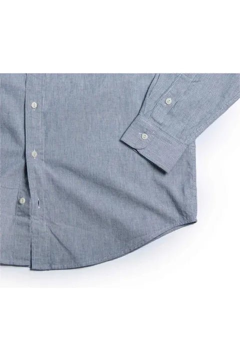 Cotton Hemp Chambray Work Shirt - Trail Blue/Seashell Pinstripe - DUNE + SALT