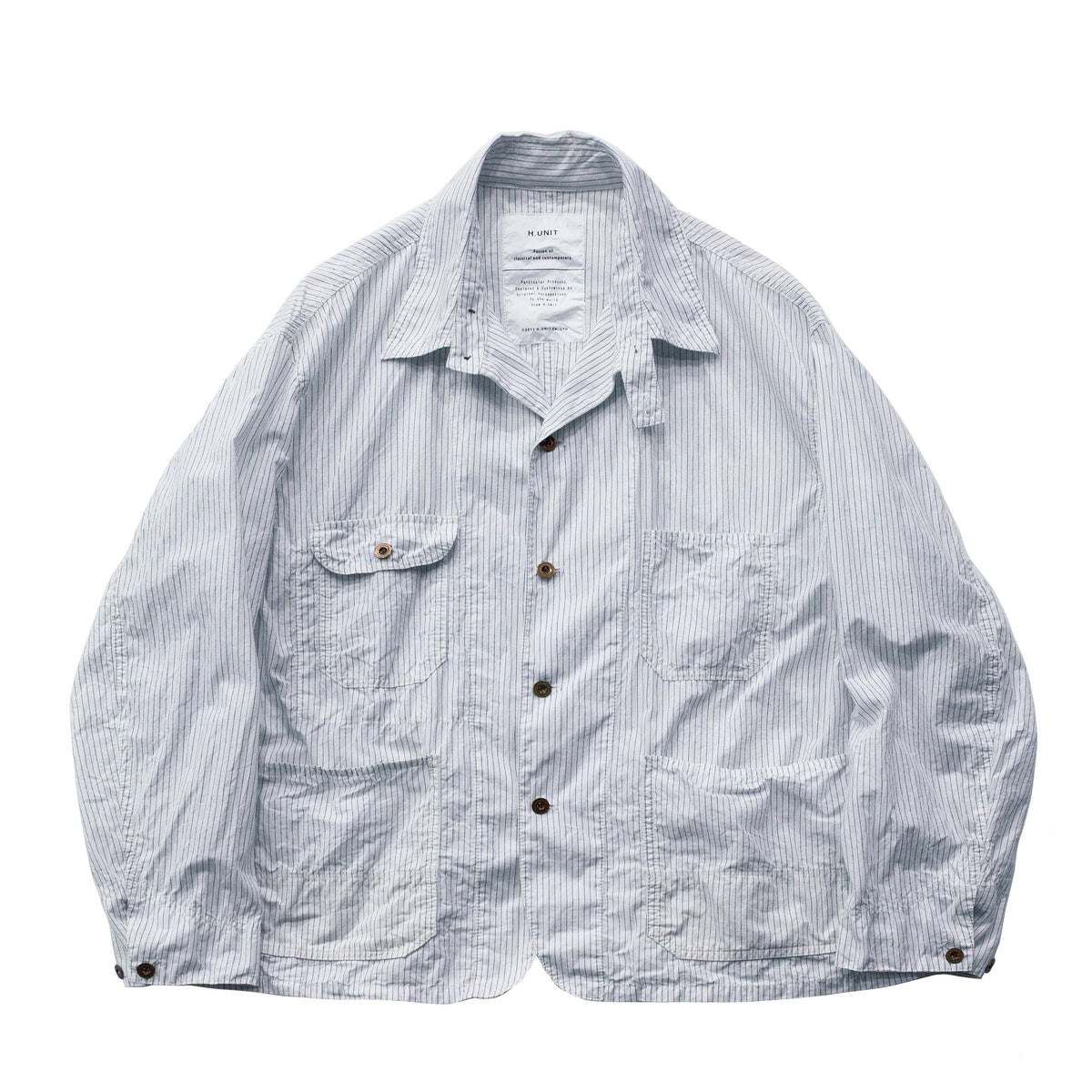 Men's white Stripe Shirtalls by H-Unit featuring a classic striped design and button-up front, casual and stylish for everyday wear.