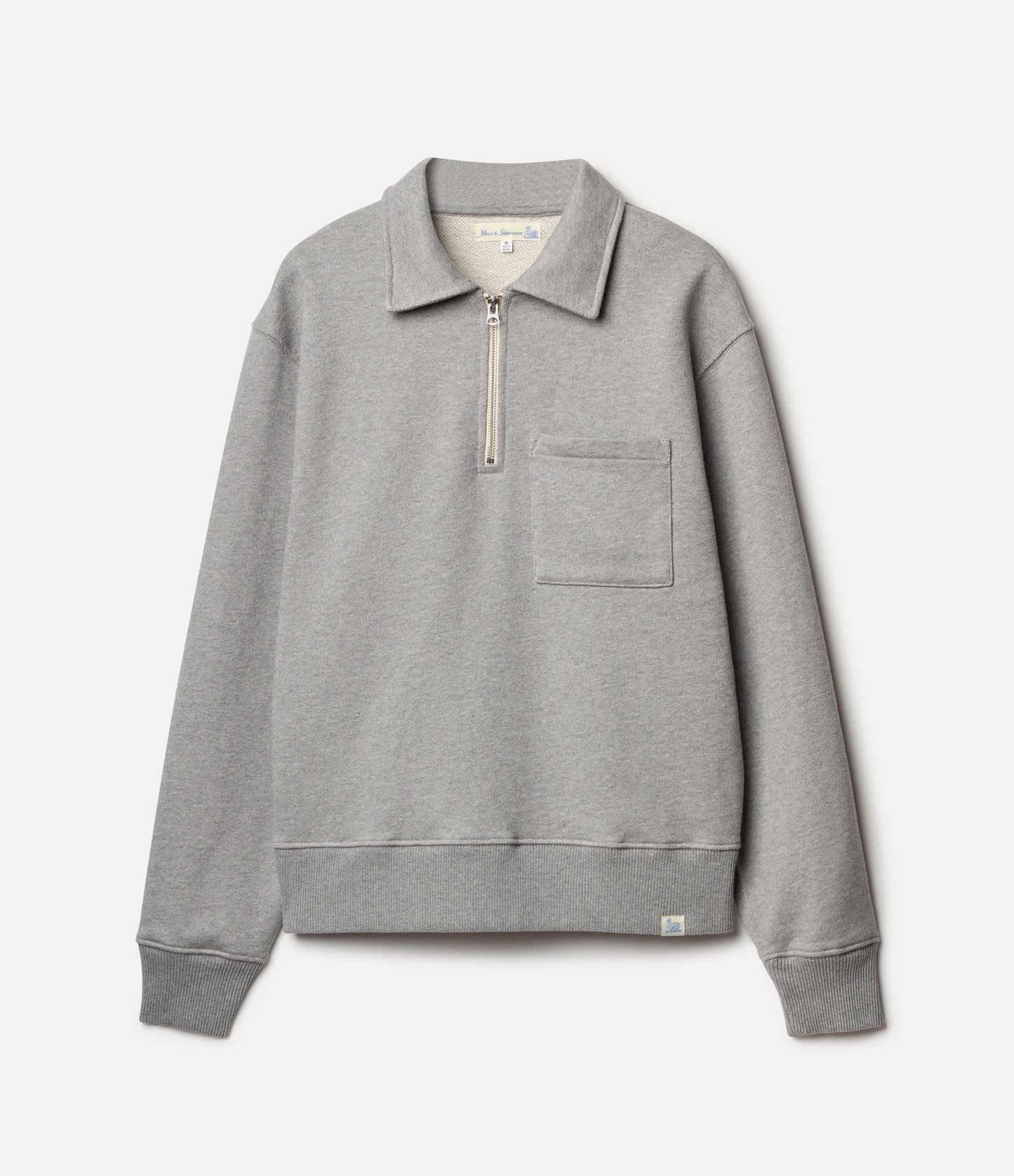 Authentic Fleece Polo Collared Half-Zip Cotton Sweatshirt - Grey Melange - DUNE + SALT