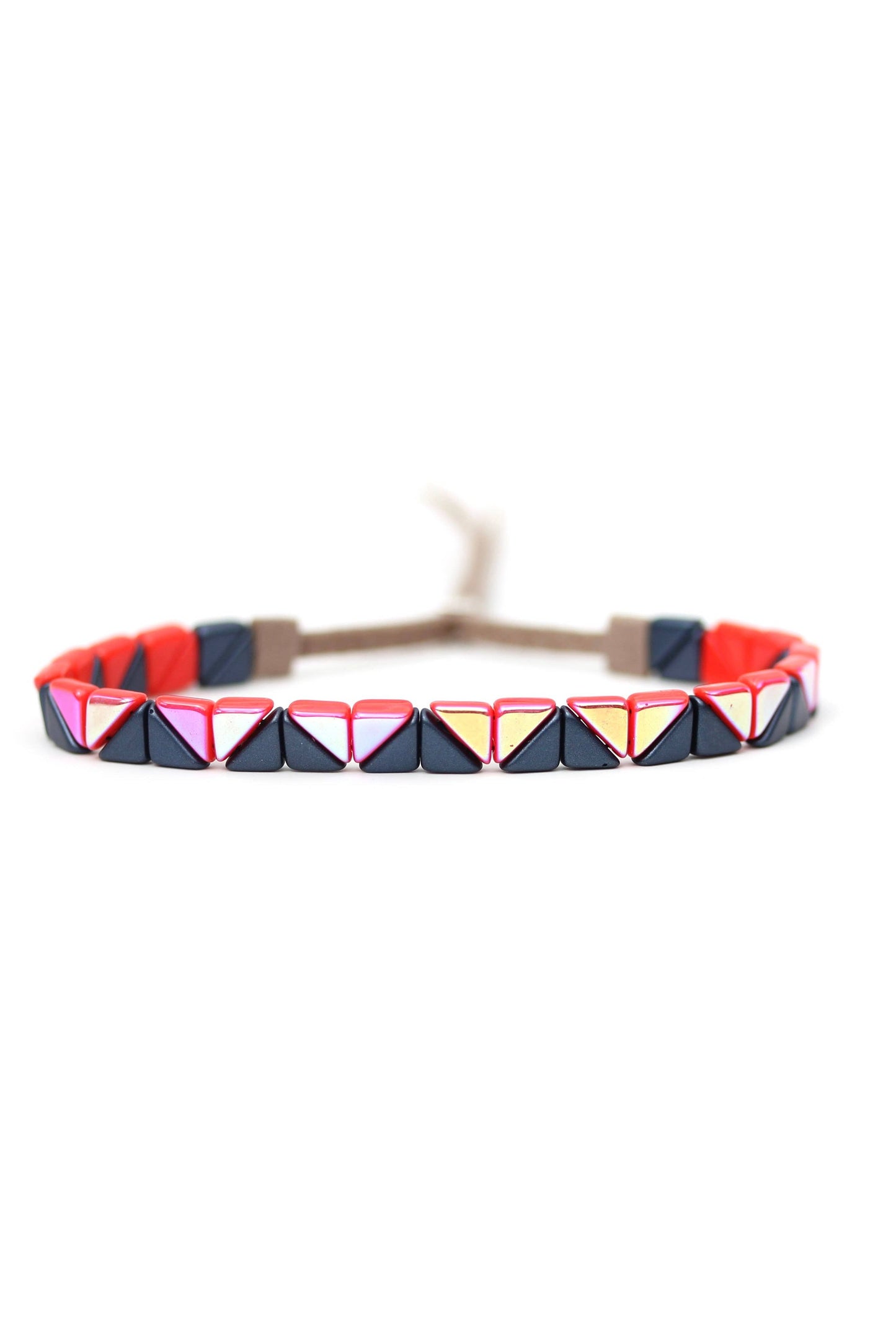 JRTR1 Iridescent Glass Beaded Bracelet - Red/Navy