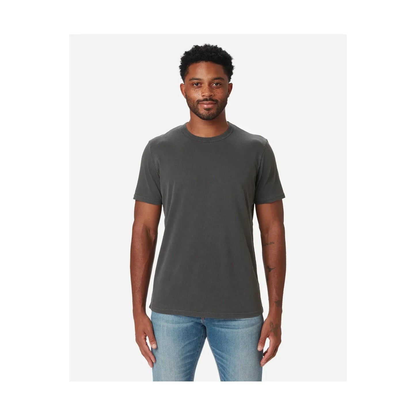 Men's Supima SS Crewneck Tee in Carbon by Ace Rivington, shown in a close-up of the soft cotton fabric and classic fit.