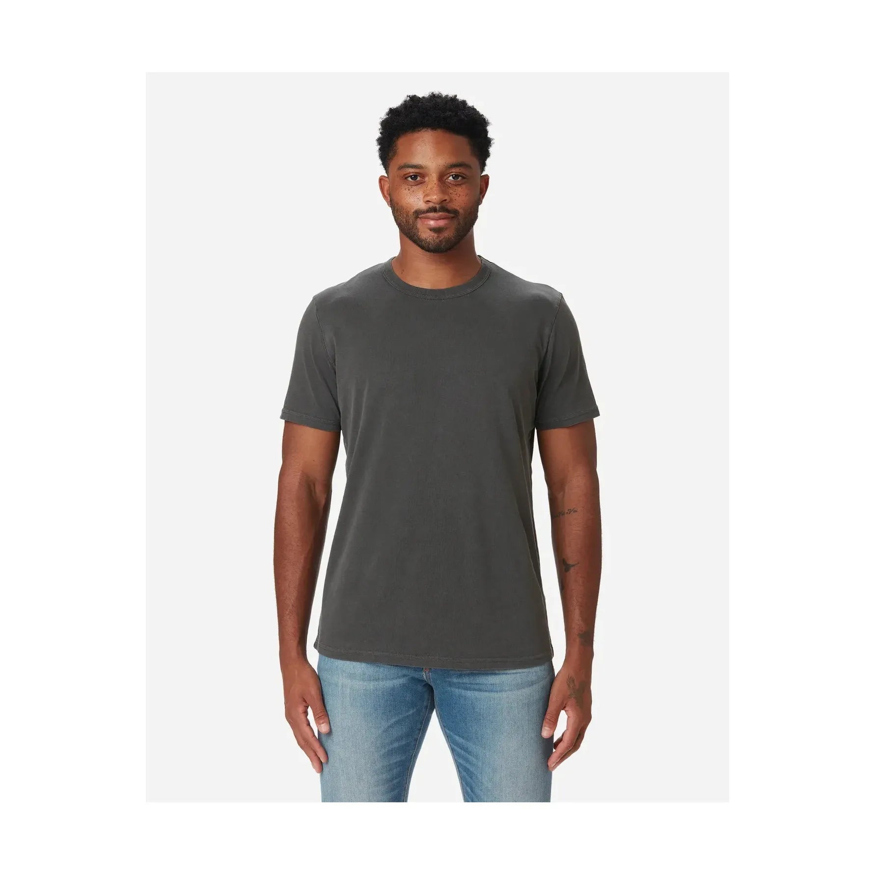 Men's Supima SS Crewneck Tee in Carbon by Ace Rivington, shown in a close-up of the soft cotton fabric and classic fit.