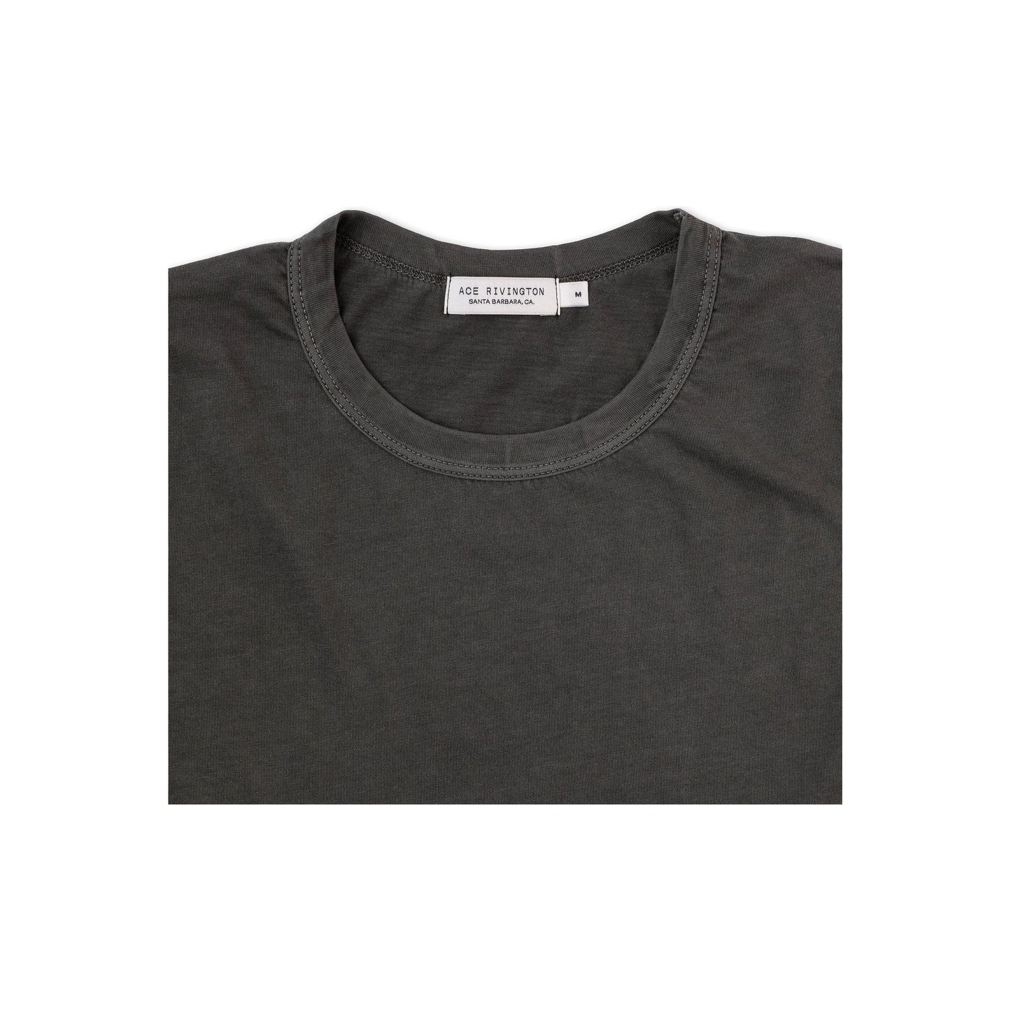 Men's Supima SS Crewneck Tee in carbon color by Ace Rivington, featuring a close-up of the soft fabric and classic fit.