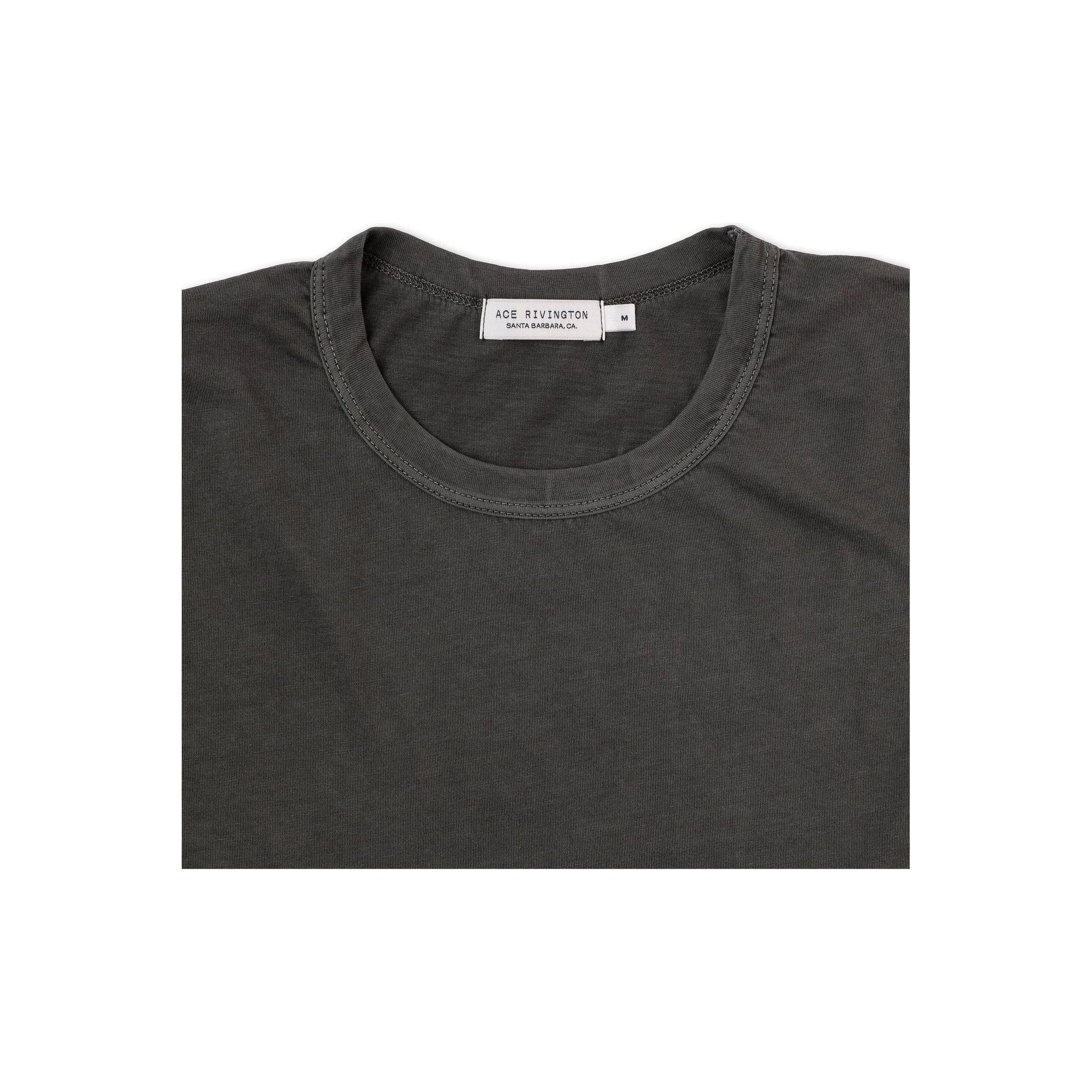 Men's Supima SS Crewneck Tee in carbon color by Ace Rivington, featuring a close-up of the soft fabric and classic fit.