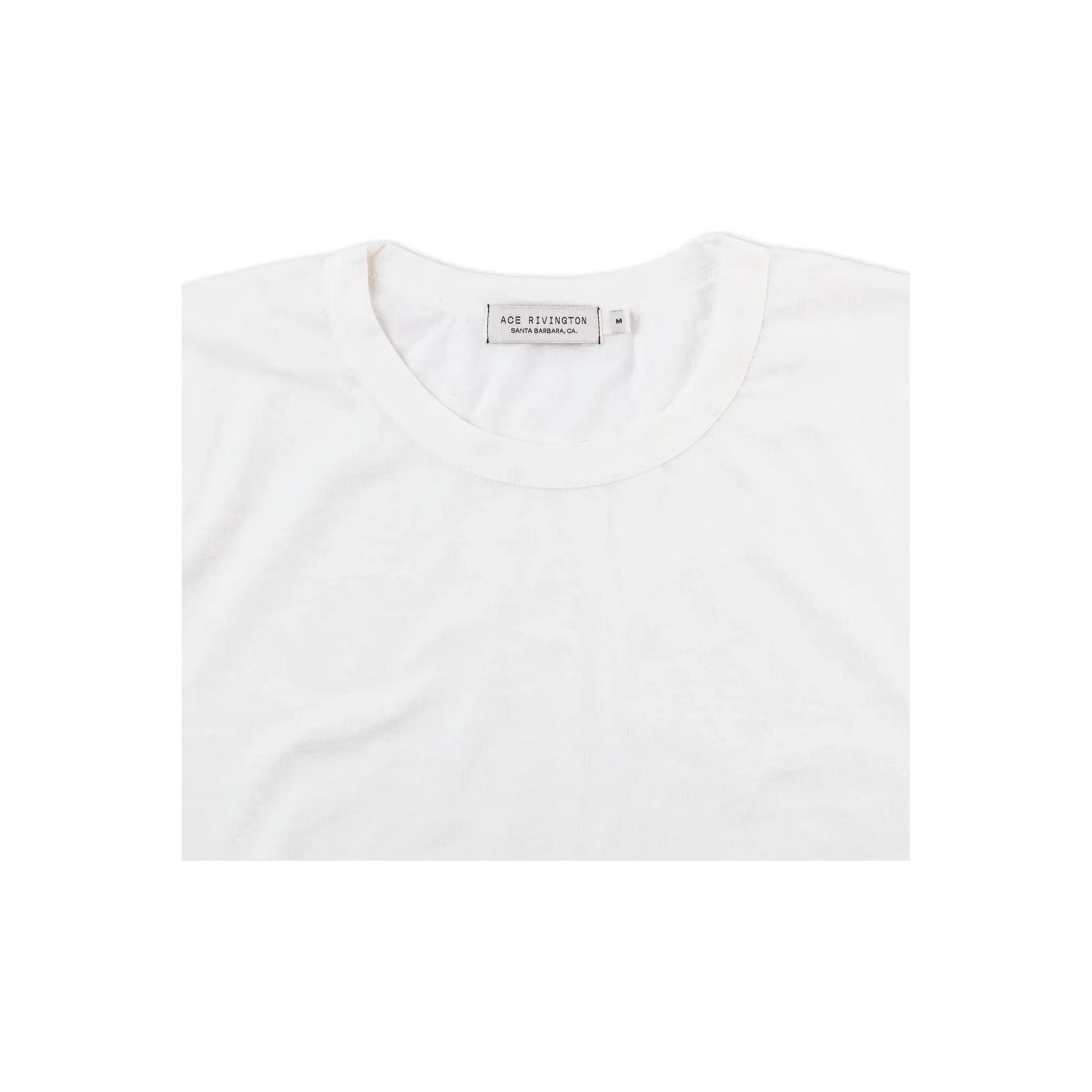 Men's Supima SS Crewneck Tee by Ace Rivington in chalk, close-up showing soft cotton fabric and classic crewneck design.