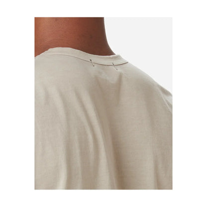 Men's Supima SS Crewneck Tee by Ace Rivington in sand color, showing a close-up of the soft cotton fabric and classic crewneck style.