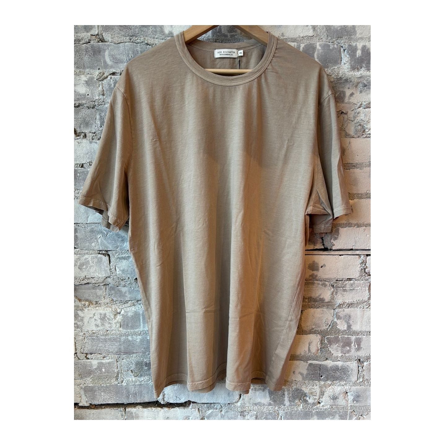 Men's Supima SS Crewneck Tee by Ace Rivington in sand, showcasing a close-up of the soft, breathable cotton fabric and relaxed fit.