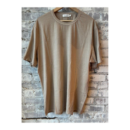 Men's Supima SS Crewneck Tee by Ace Rivington in sand, showcasing a close-up of the soft, breathable cotton fabric and relaxed fit.