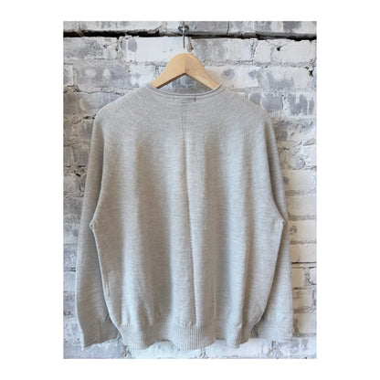 Light gray women's Airy Wool Crewneck Sweater by Pas De Calais, featuring a soft, lightweight knit and classic crewneck design.