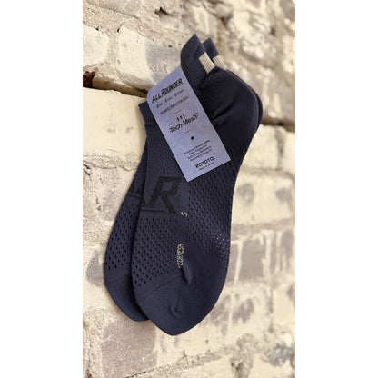 Men's Iron Blue All-Rounder Tech Mesh Ankle Socks by Rototo featuring breathable mesh fabric and snug fit.