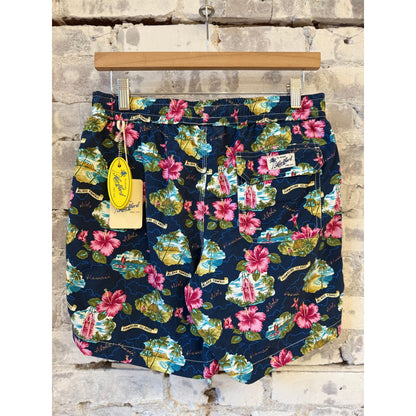 Hartford Men's "Aloha" Nylon Woven Swimshort - Navy Gray