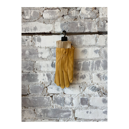 Tan women's Amber leather glove by Hestra featuring soft leather and a stylish, fitted design.