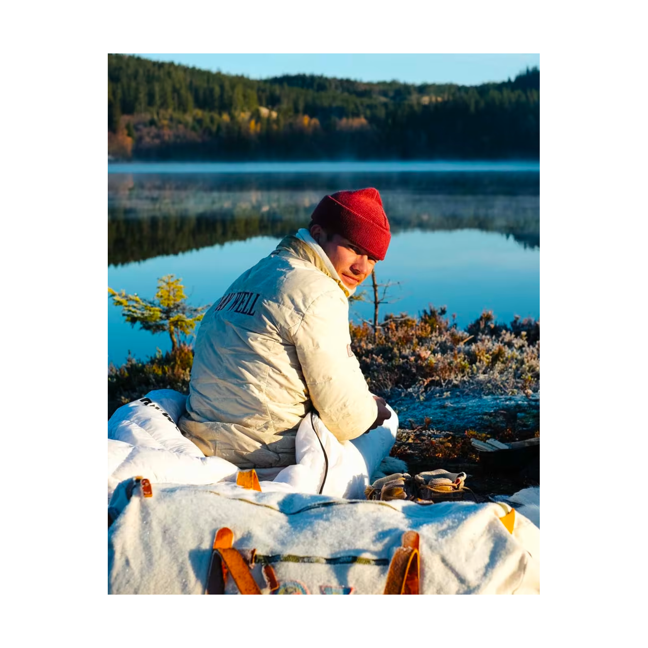 Men's Downtown Cotton Jacket by Amundsen in natural color, shown with front view and detailed fabric texture.