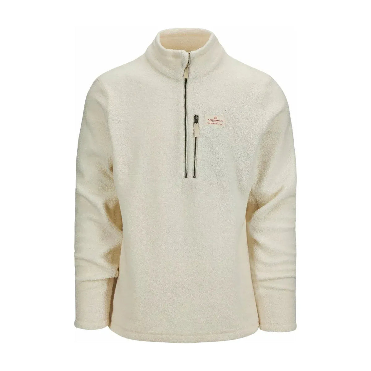 Men's Amundsen Hut Half Zip in oatmeal, a cozy men's sweater with a half-zip collar and textured knit fabric.
