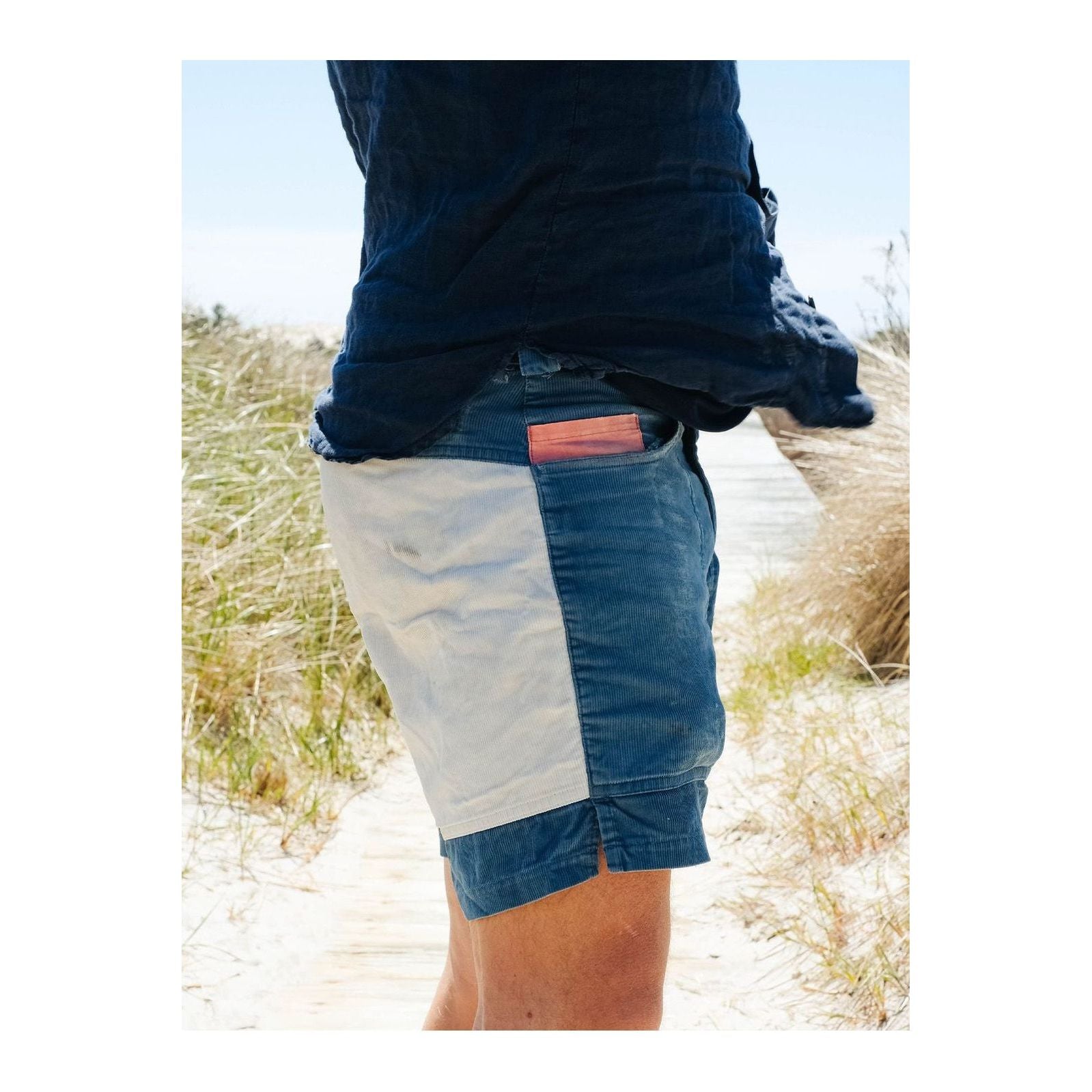Women's 7-inch Concord Shorts by Amundsen in Elemental Blue and Natural, showcasing the stylish casual shorts with a comfortable fit.