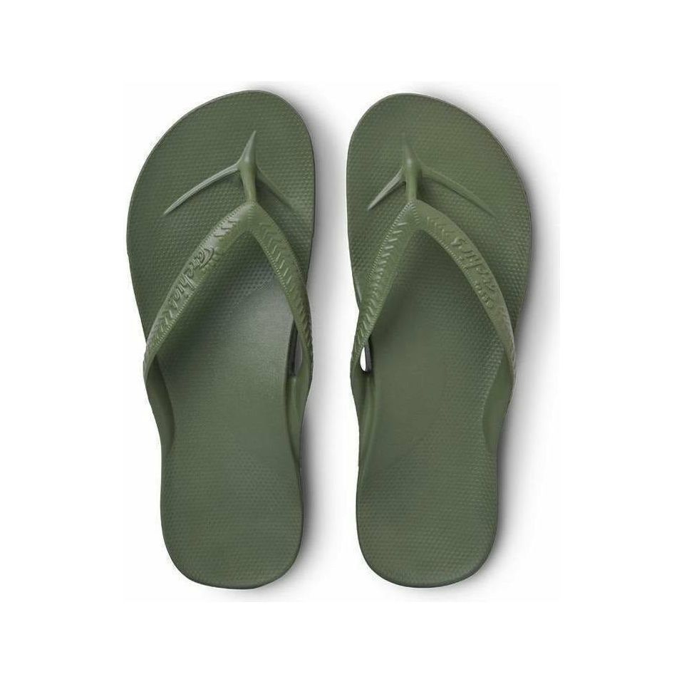 Archies M6/W7 khaki flip-flops with arch support, casual footwear for comfortable everyday wear.