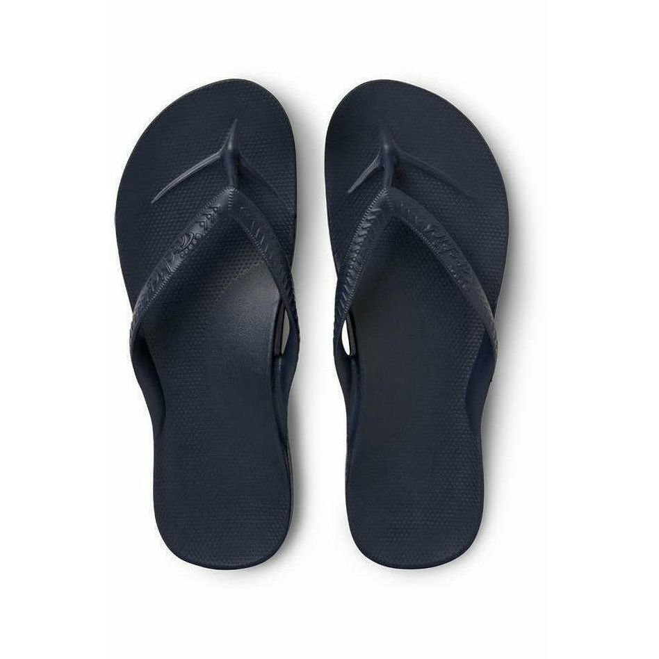 Archies M6/W7 navy flip-flops with arch support, casual footwear featuring cushioned soles and open-toe design.