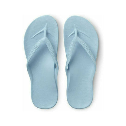 Sky blue Archies M6/W7 flip-flops with arch support, featuring comfortable footwear design and casual style.