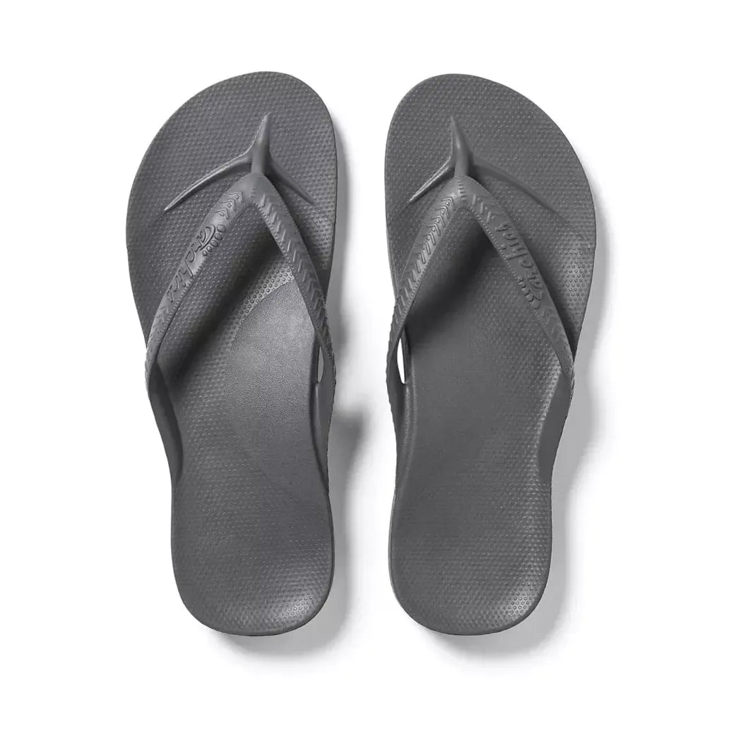 Charcoal Archies footwear M6/W7 flip-flops with arch support, showcasing comfortable and stylish casual sandals.