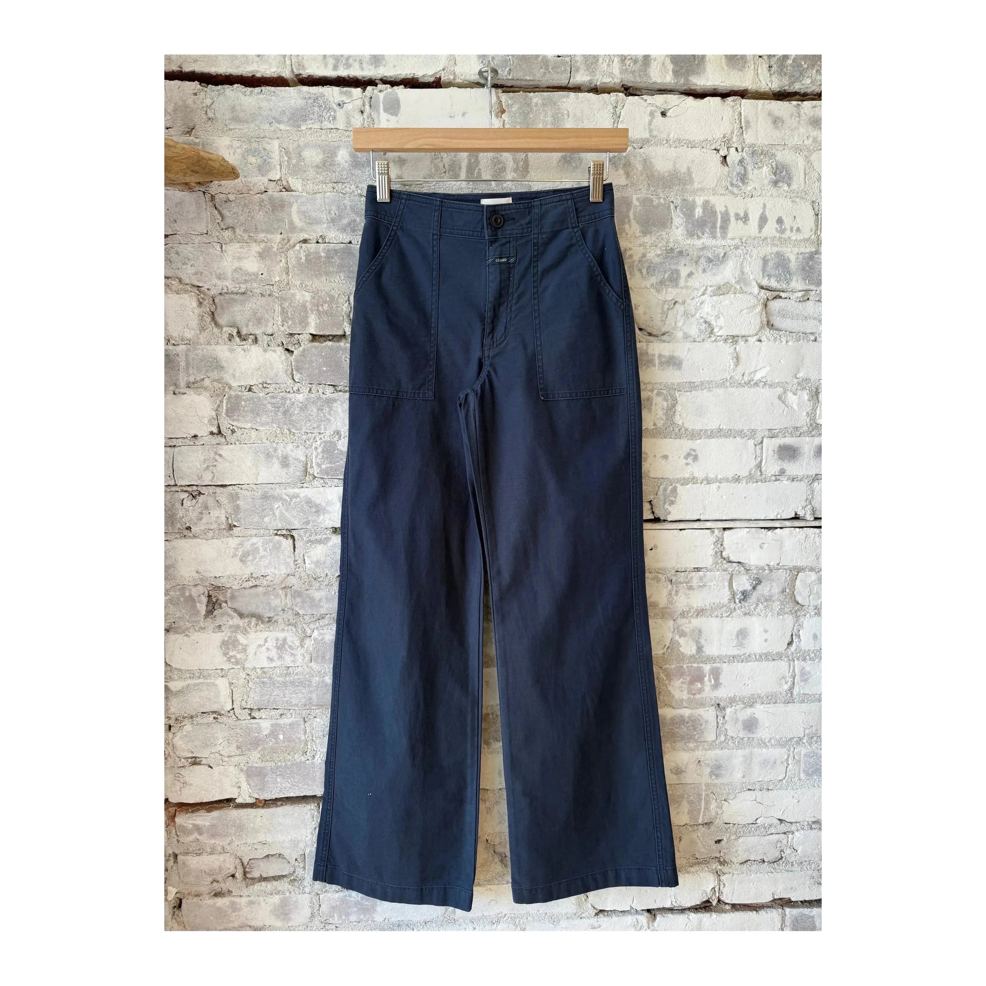 Dark Night Aria Flared Chino Pant for women by Closed Women's, showcasing the stylish flared design and rich dark color.