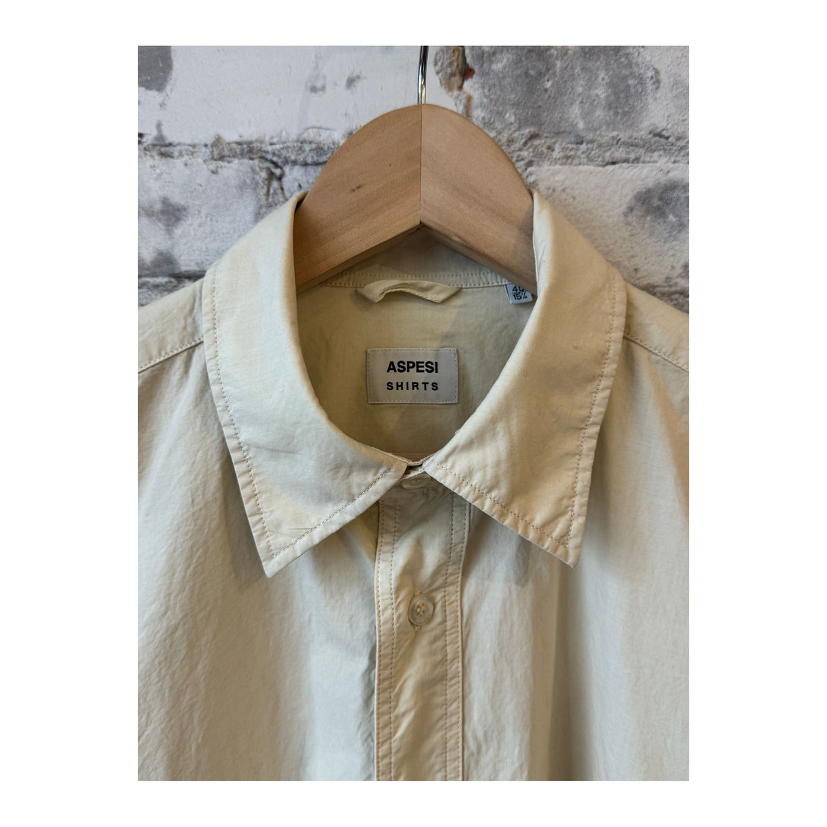 Men's Fred Garment-Dyed Shirt by Aspesi in sand, showcasing a casual, relaxed fit with soft, durable fabric and classic collar.