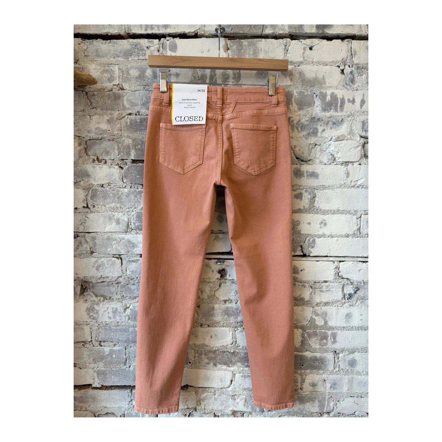 Closed Women's Baker Power Stretch Jeans in terracotta rose, featuring a fitted silhouette and classic five-pocket design.