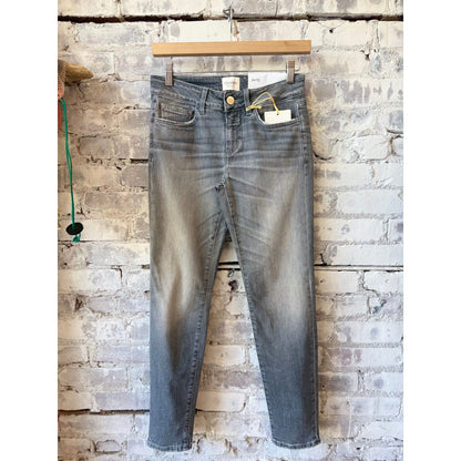 Women's Baker Power Stretch Skinny Jeans in mid-grey by Closed, showing a close-up of the fitted, stretchy denim fabric.