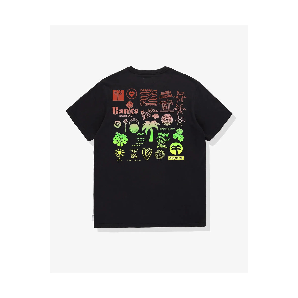 Black men's Reference Faded T-Shirt by Banks Journal, showing a relaxed fit with distressed, faded fabric detailing.
