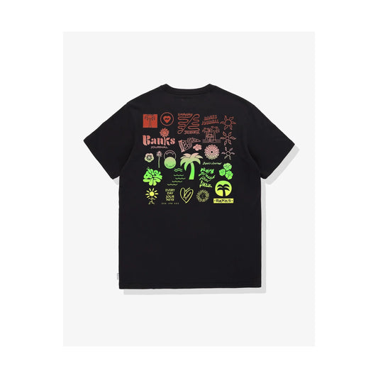 Black men's Reference Faded T-Shirt by Banks Journal, showing a relaxed fit with distressed, faded fabric detailing.