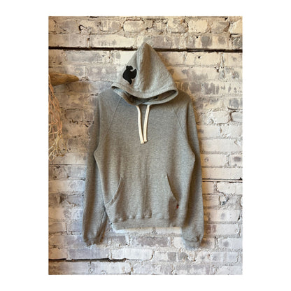 Women's Freecity BASICGOODNESS Light-Terry Fluff Hoodie in heather, showing the soft, cozy hoodie with a front pocket and adjustable drawstrings.