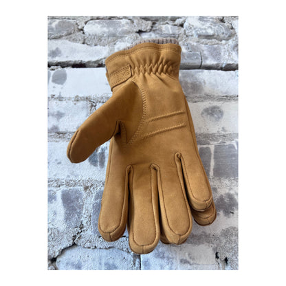 Men's Hestra Bergvik Glove in tan leather, showing the textured exterior and detailed stitching.