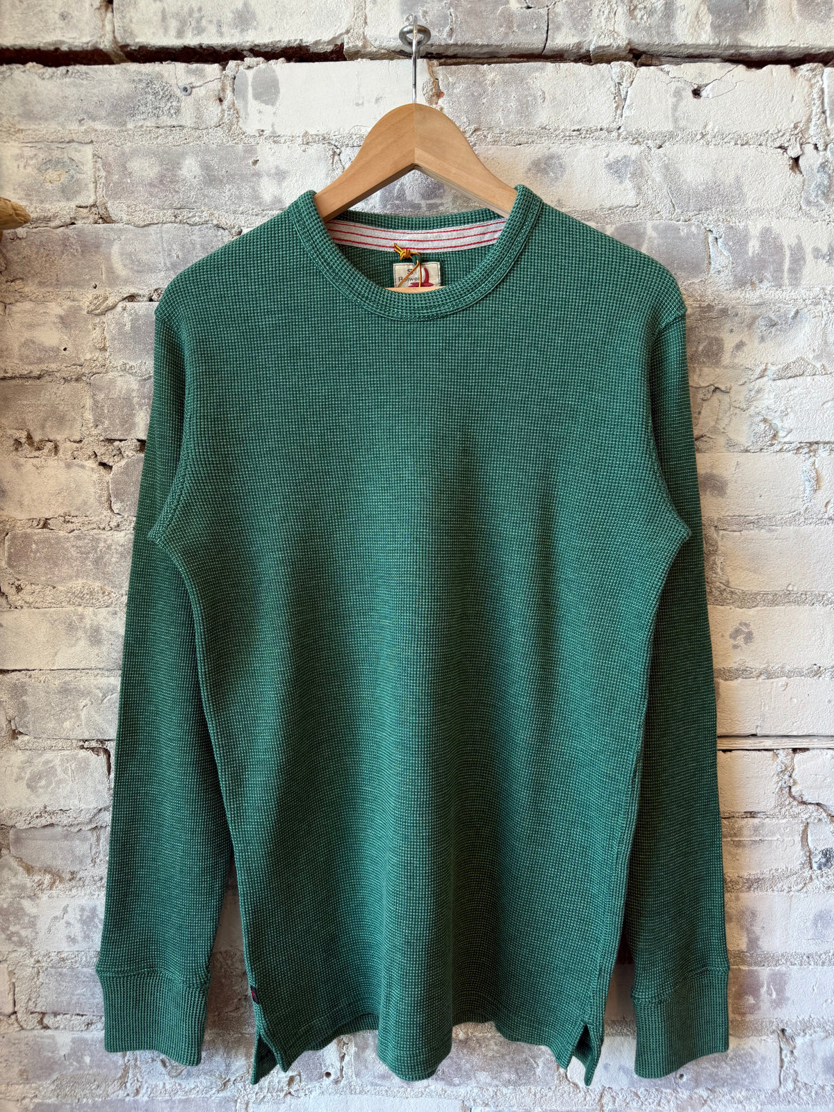 Men's Bi-Waffle Crew in Bottle Green by Relwen, featuring a textured waffle knit fabric and classic crew neckline.