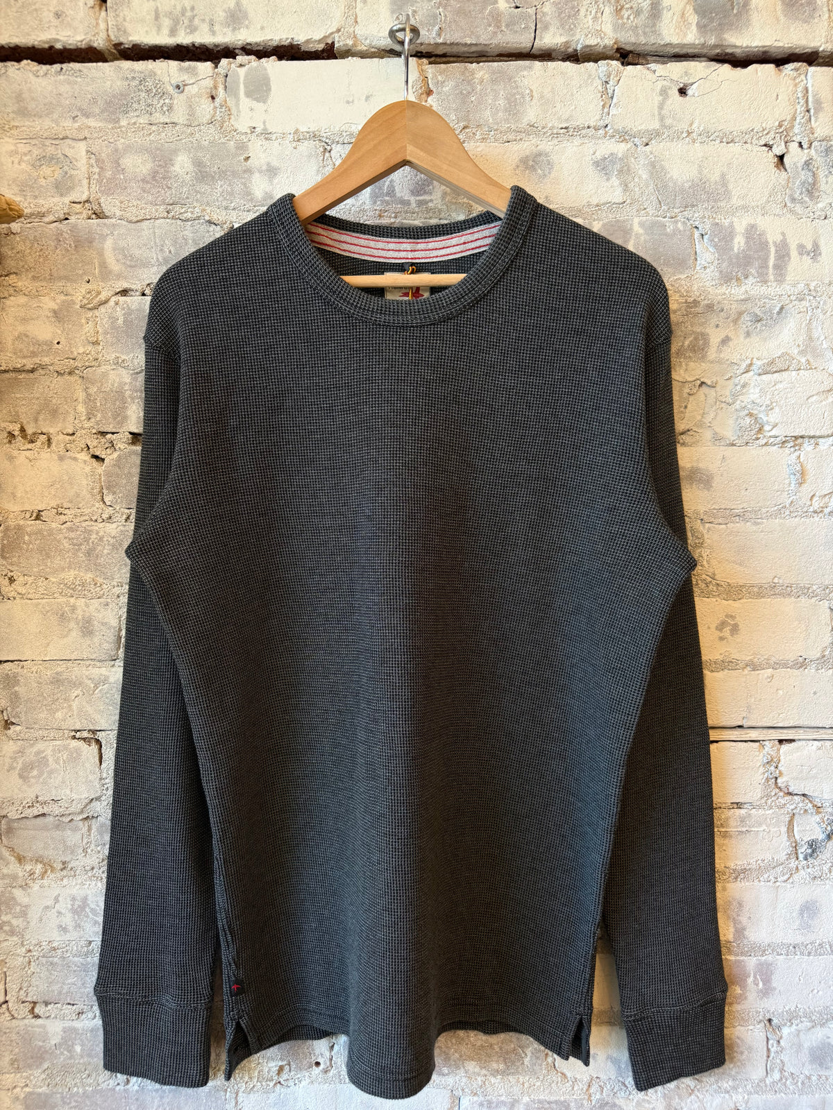 Men's Bi-Waffle Crew in Dark Charcoal by Relwen, featuring a textured waffle knit fabric and classic crew neckline.