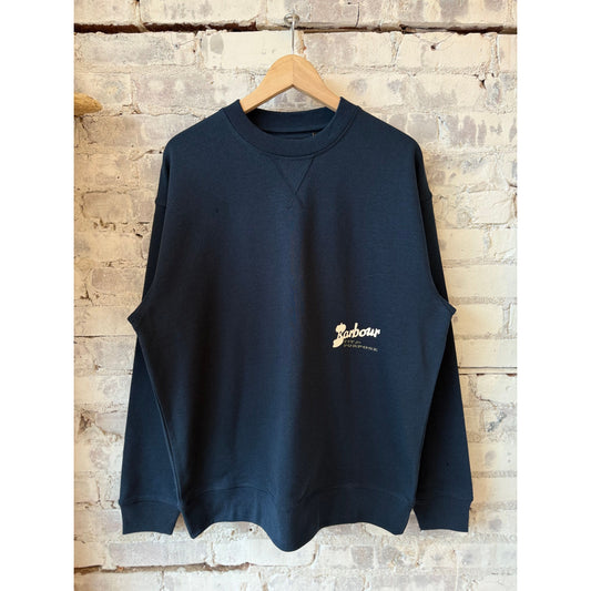 Men's navy Blythe crew neck jumper by Barbour, soft knitted sweater with ribbed cuffs and classic fit.