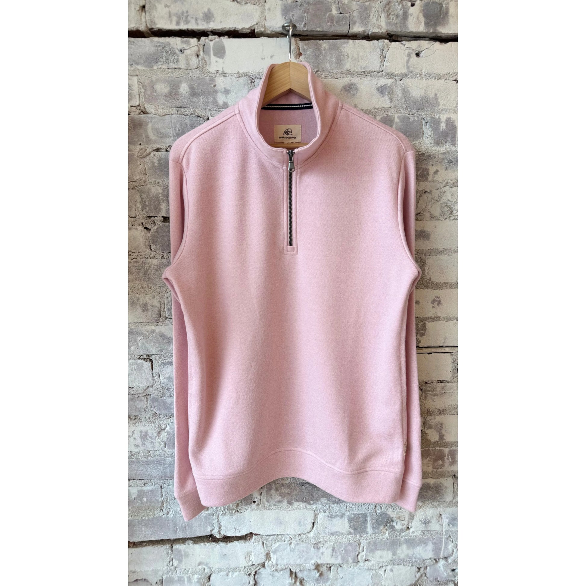 Men's pink Heather fleece 1/4 zip jacket by Surfside Supply, featuring a cozy design and casual style.