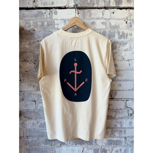 Men's La Paz Botelho La Paz T-Shirt in navy with sunrise design, casual fit, soft fabric, and classic crew neckline.
