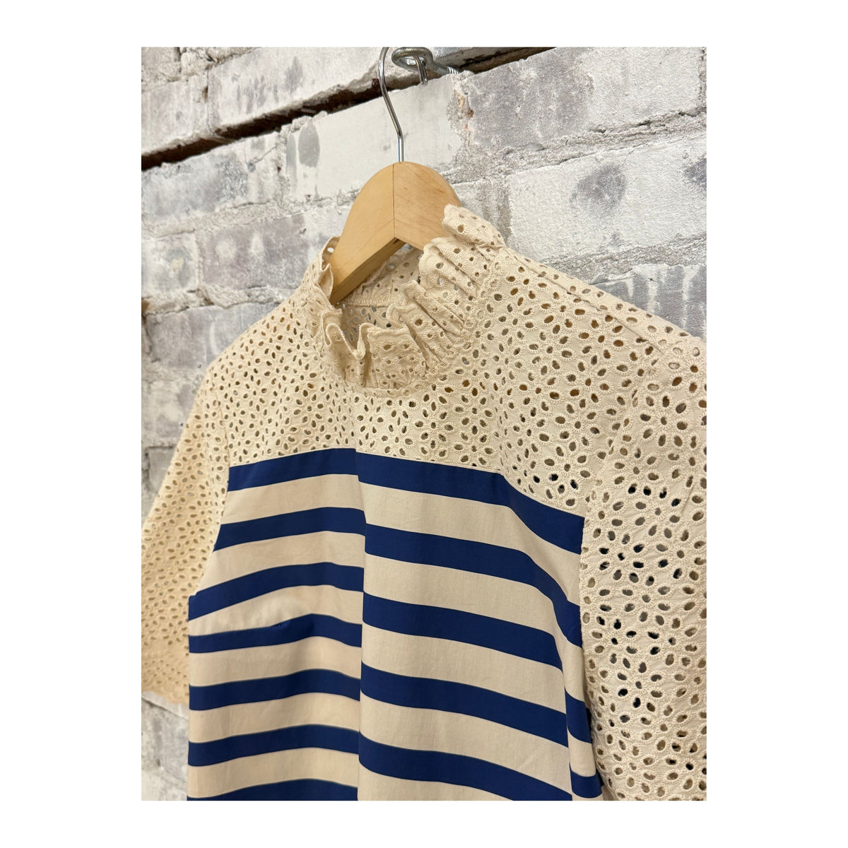 Women's Breton stripe blouse by Hope For Flowers featuring classic navy and white horizontal stripes.
