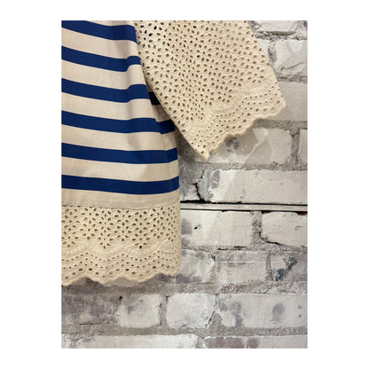 Hope For Flowers women's Breton stripe blouse featuring classic navy and white horizontal stripes, long sleeves, and a relaxed fit.