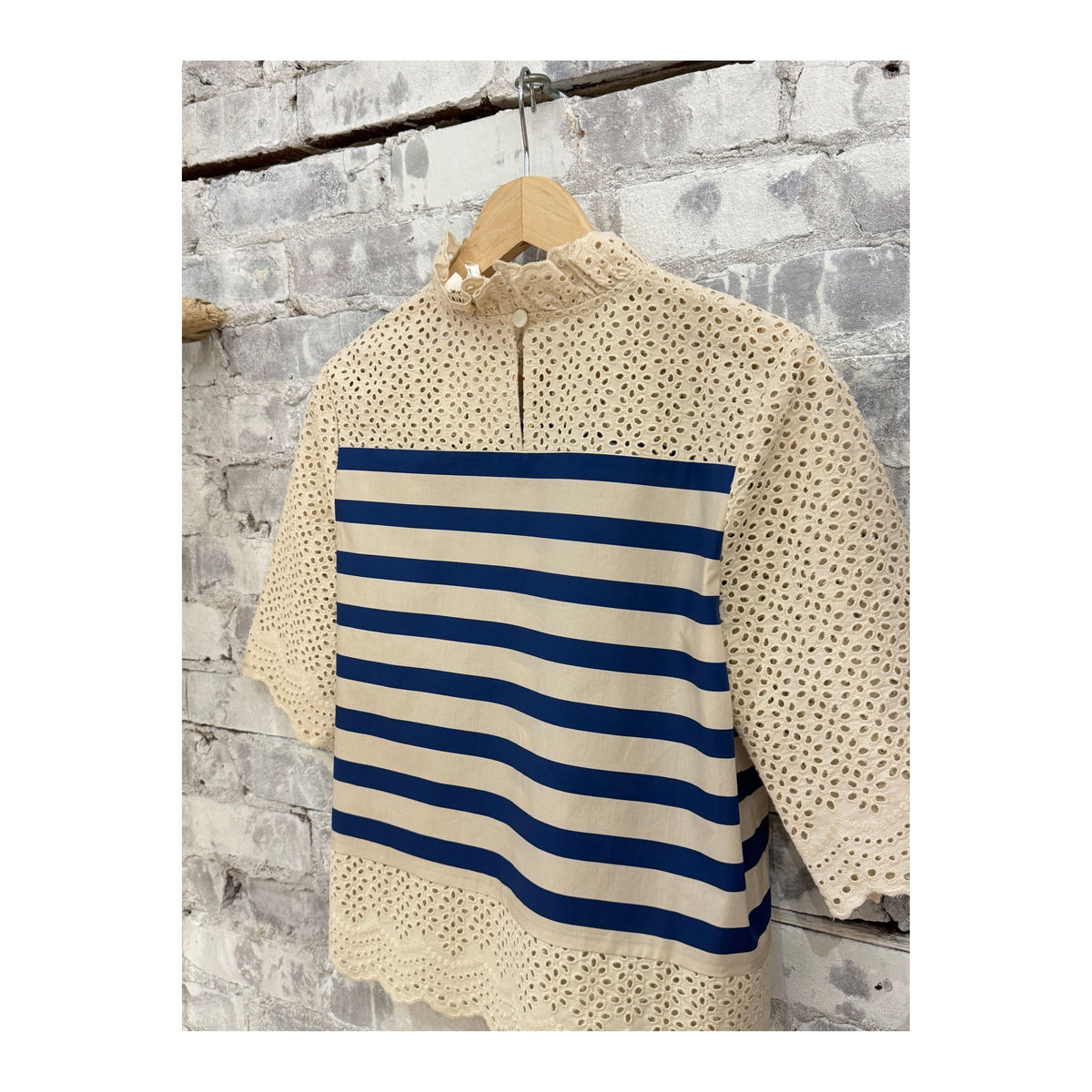 Women's Breton stripe blouse by Hope For Flowers featuring classic navy and white horizontal stripes.