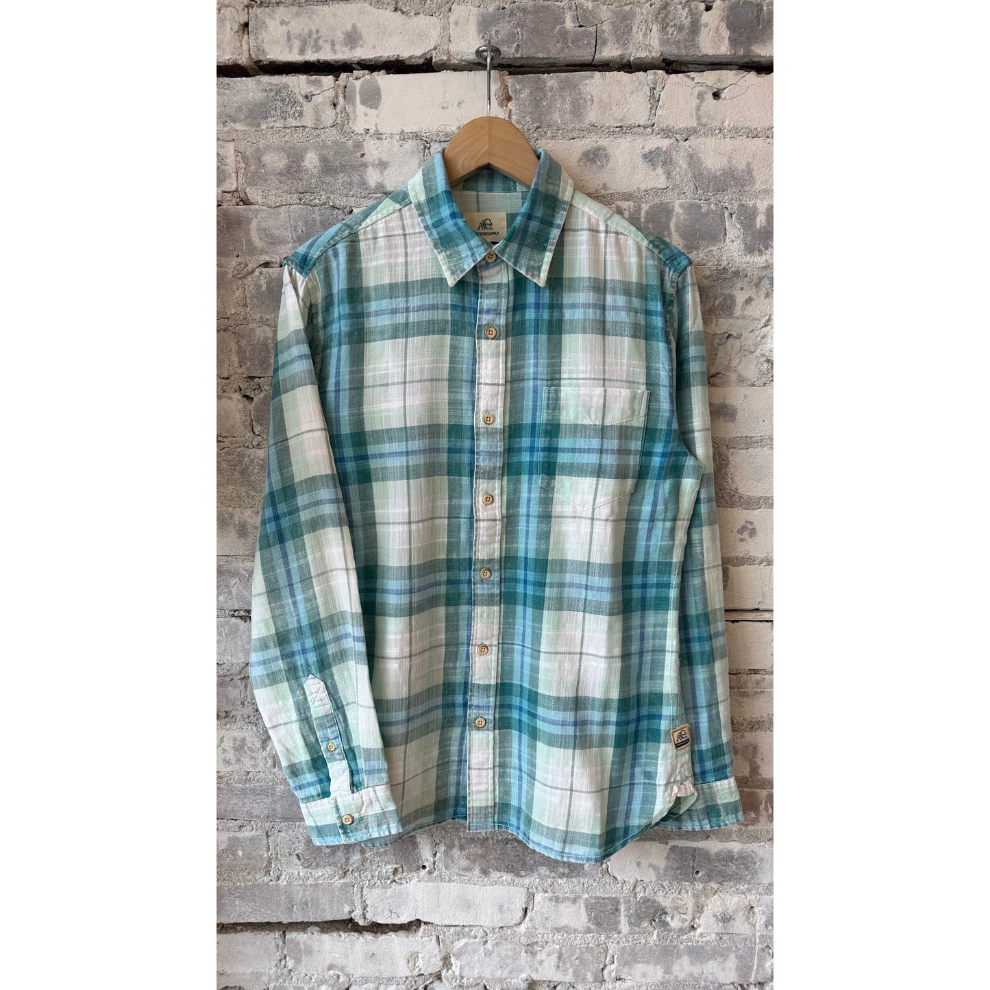 Men's Brian Twill Plaid Shirt in blue combo by Surfside Supply, featuring a classic plaid pattern and button-up design.