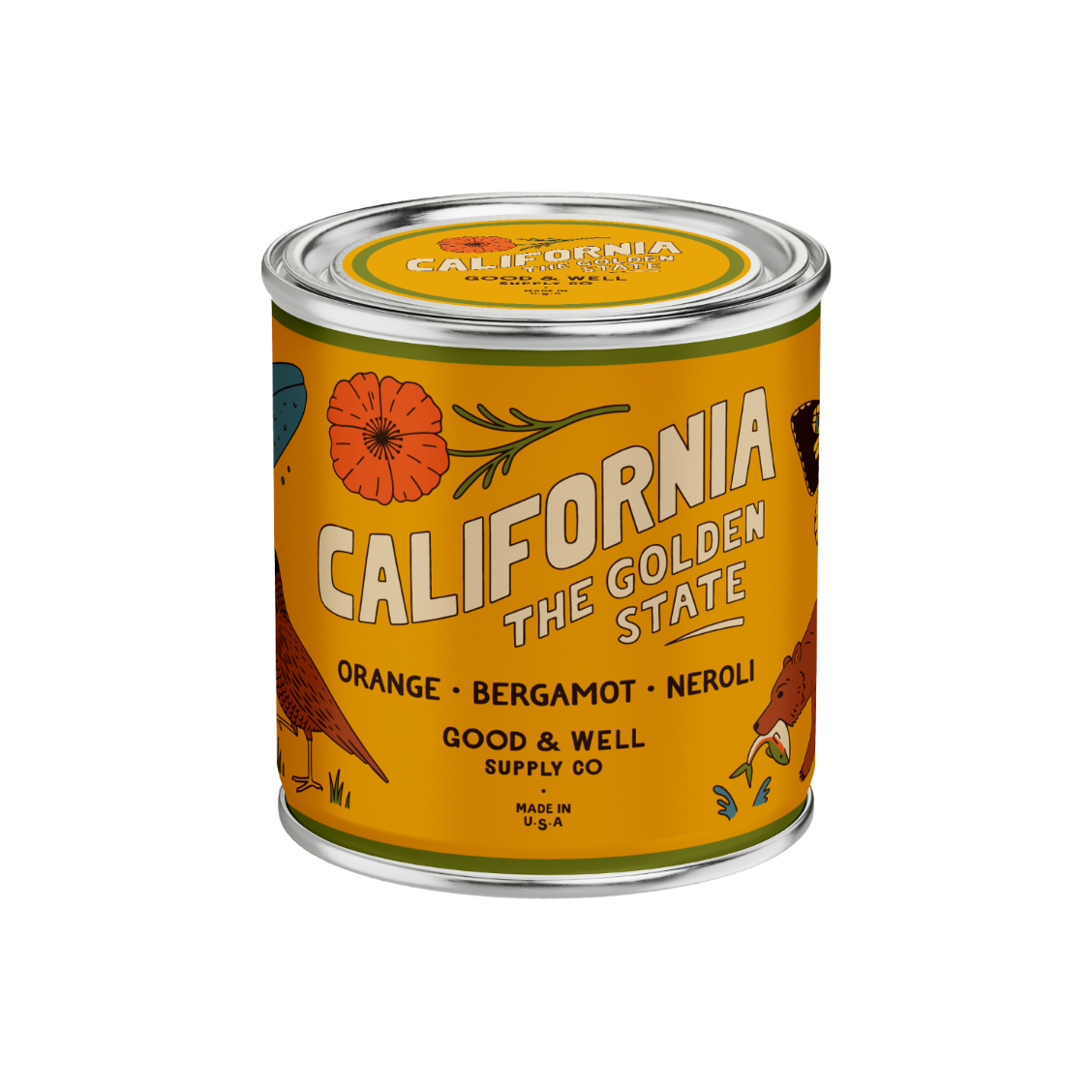 California Soy Candle by Good & Well Supply Co. in a glass jar, showcasing its warm, inviting candle with a natural aesthetic.