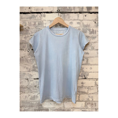 Women's blue vintage-inspired T-shirt by Freecity featuring the CanyonKid Circa 1972 SuperVintage Powder design.