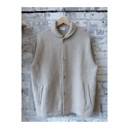 Men's beige melange knit cardigan over jacket, casual men's outerwear with textured knit fabric, brand 04651.